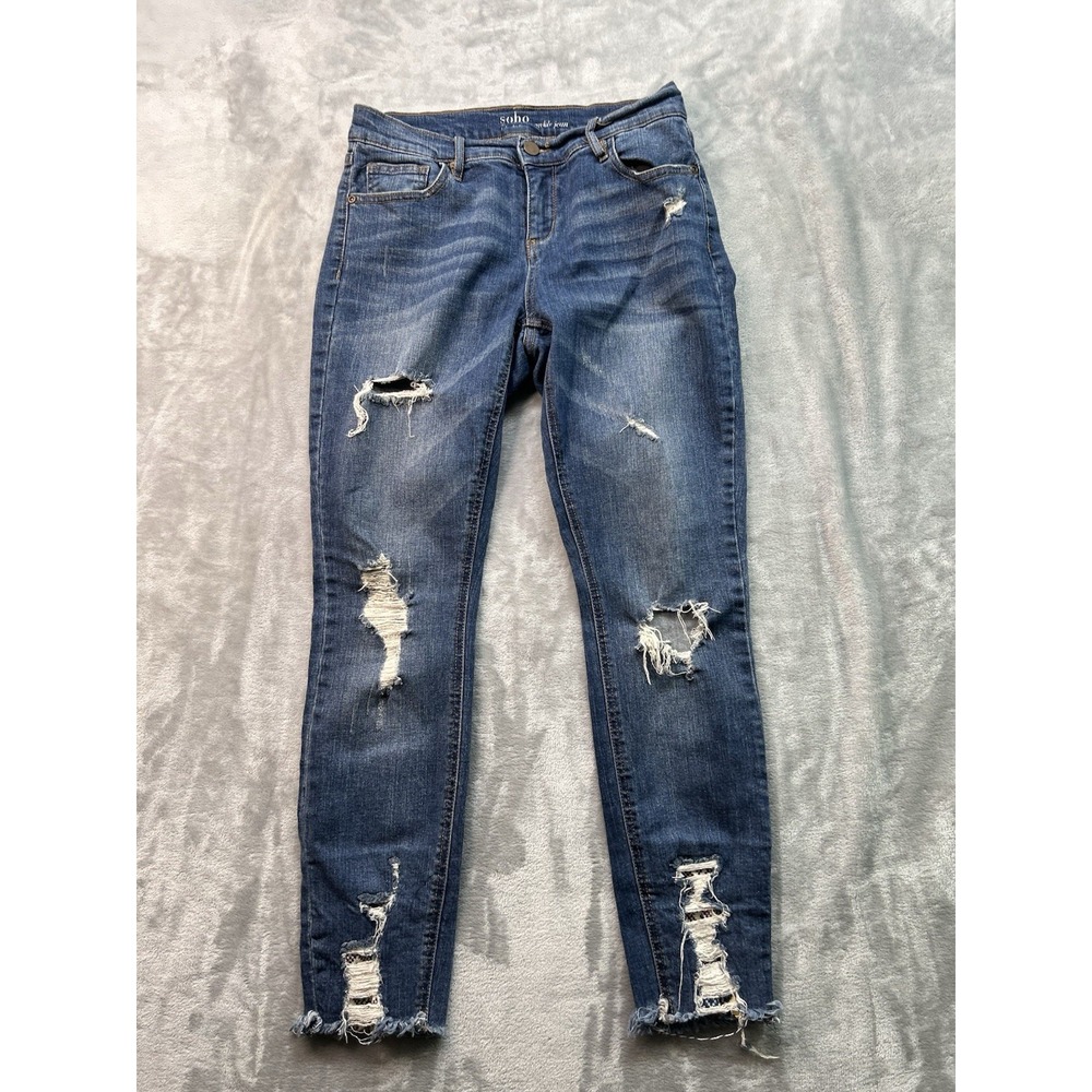New York & Co Women Sz 4Blue Jeans Soho Ankle Skinny Distressed Stretch Mid Rise